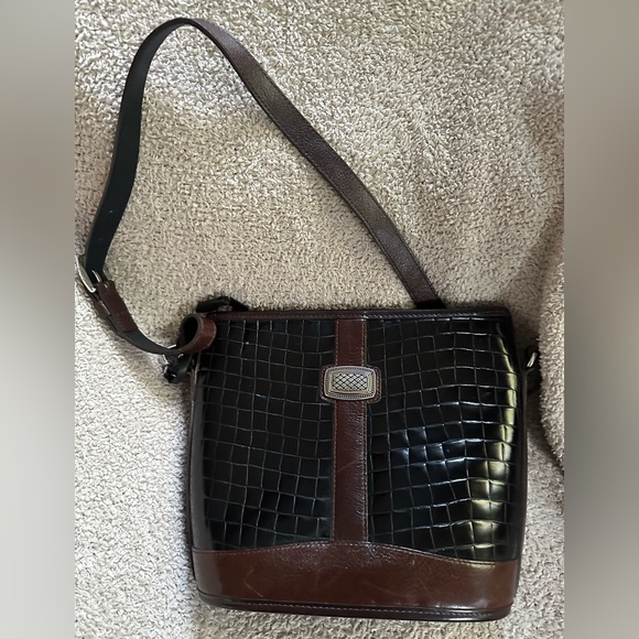 BRIGHTON BUCKET HANDBAG CROCODILE BLACK AND BROWN - Picture 1 of 4